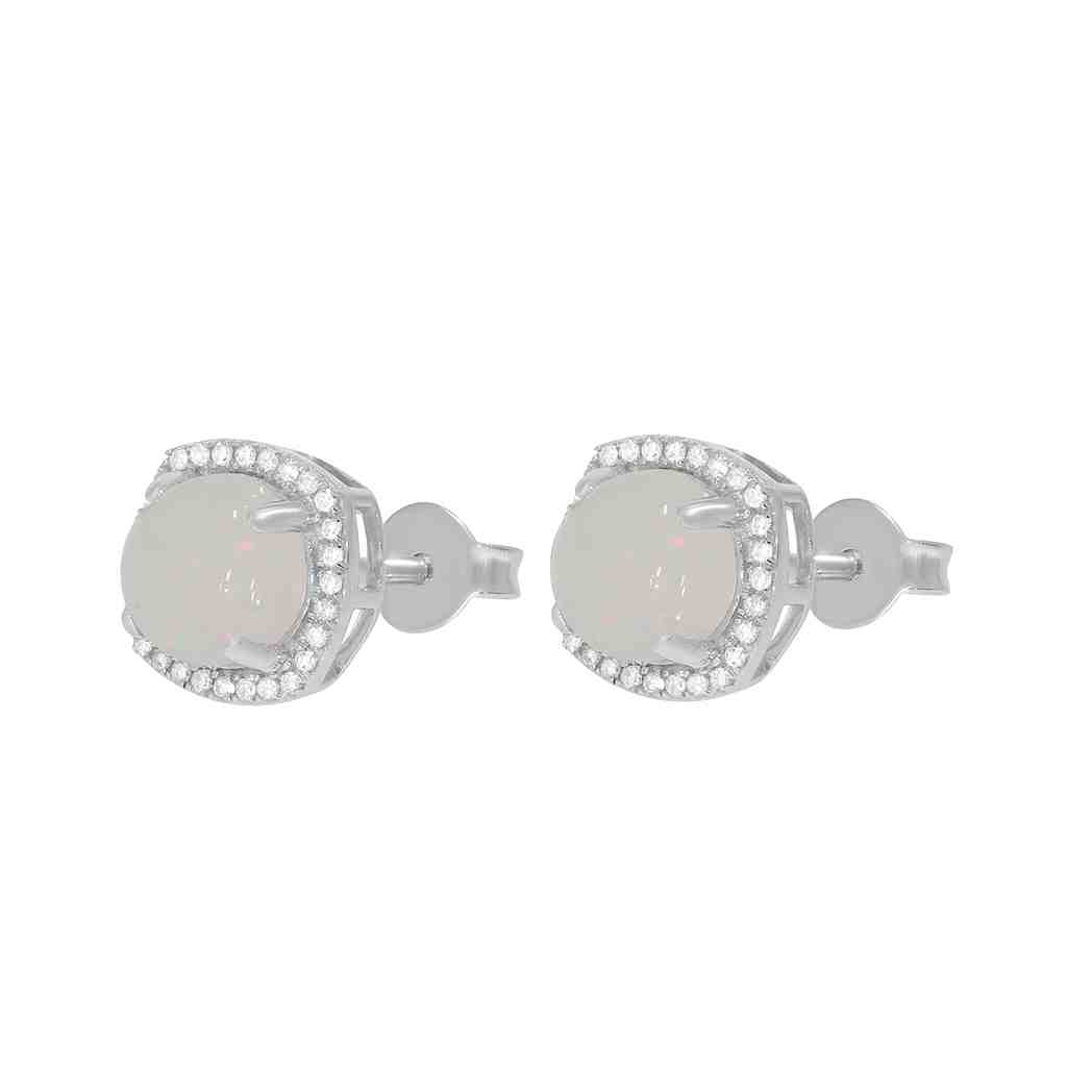 Solid White Gold Halo, Opal Earring PD31345AER OPAL